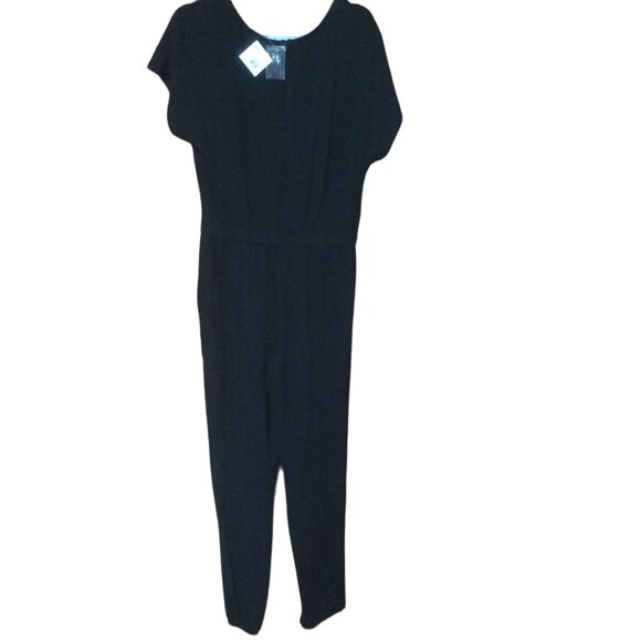 Double Zero NWT Black Knit Cap Sleeve Jumpsuit Lounge Jogger Sz. Mystical Medium - Picture 1 of 5